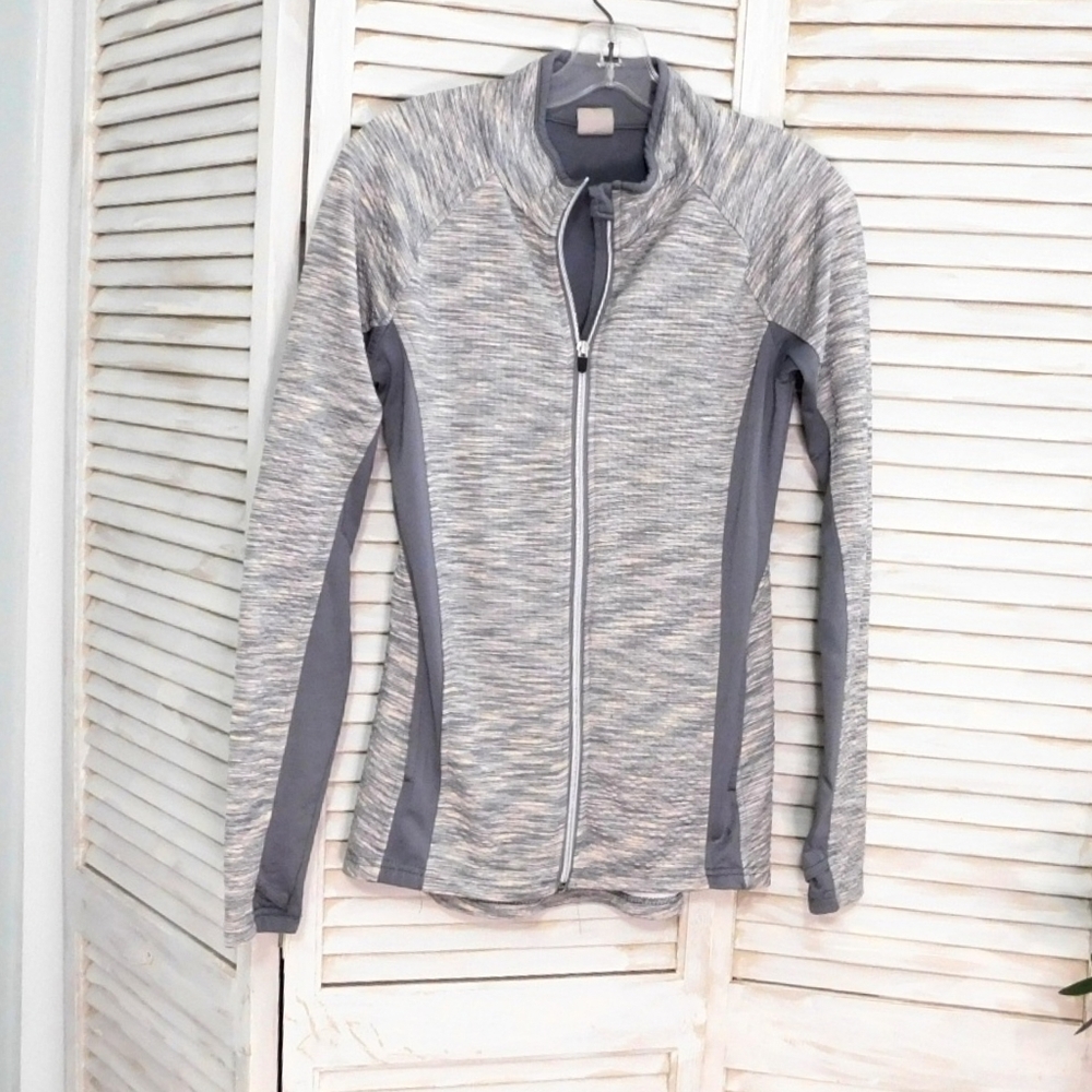 Rbx Wmn Sml Gray Pattern & Solid Full Zip Jacket - image 1